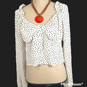 Society + Stitch Polka Dots  Crop Top,  Long Sleeves.  XL